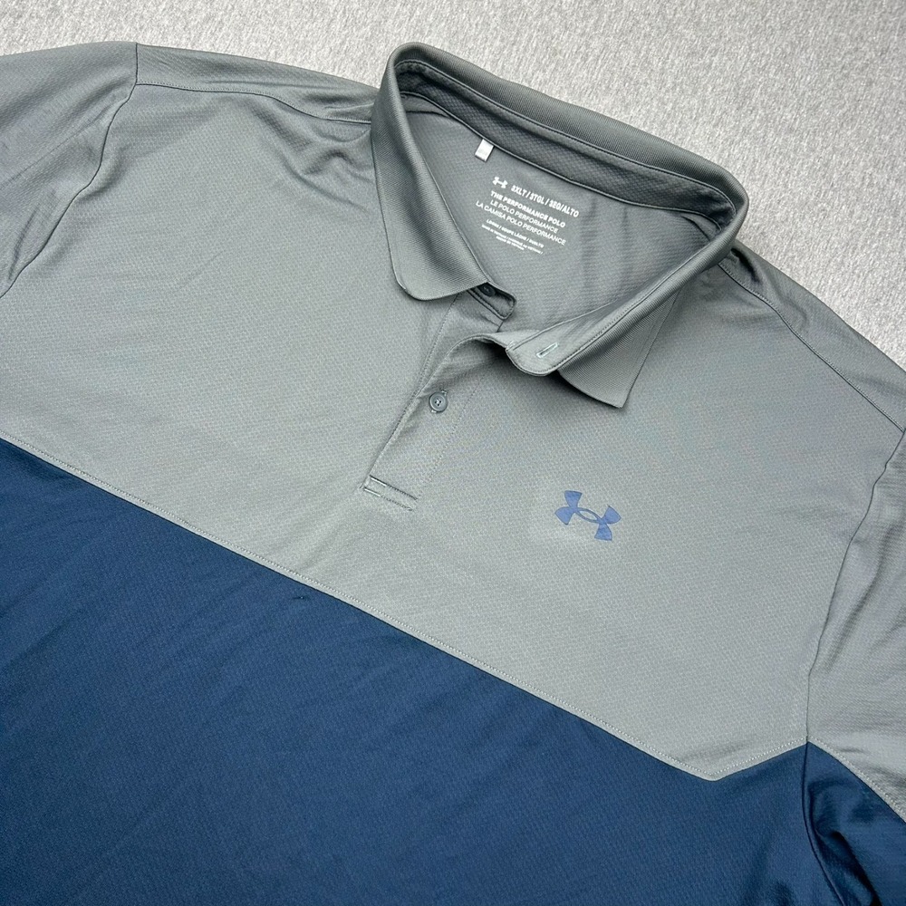 Under Armour Performance Polo Shirt Mens 3XLT Short Sleeve Blue‎ Gray